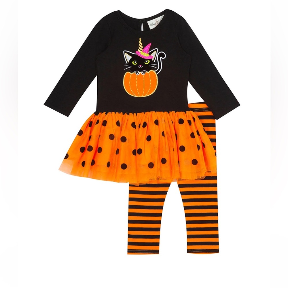 Black and Orange Cat Unicorn Halloween Outfit